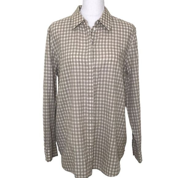 Lafayette 148 linen Button Down Shirt Gingham Plaid Size M - Picture 1 of 10